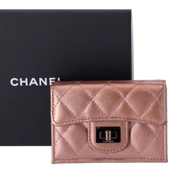 CHANEL Handbags - CHANEL Reissue 2.55  Trifold Compact Wallet Rose Gold Lambskin Leather Full Set